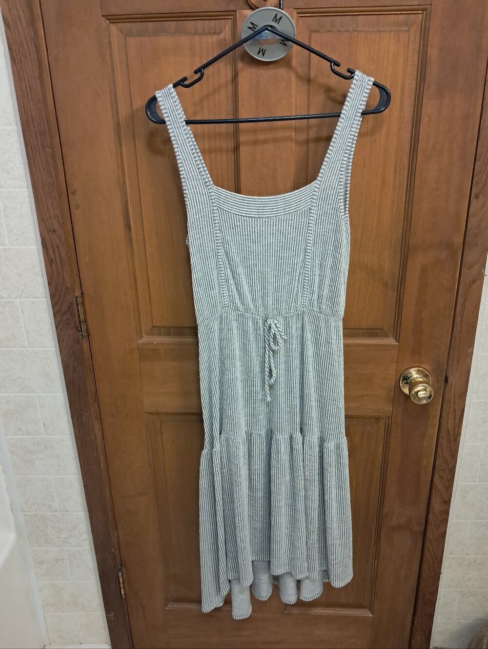 Caution To The Wind Gray and White Striped Dress Hi-Low Hemline